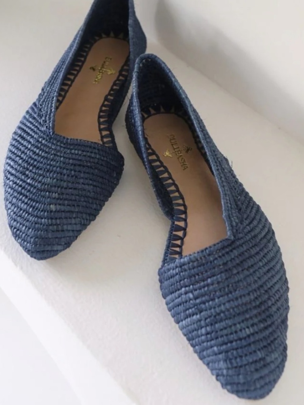 Bulibasha handmade ayyur blue Raffia Pointed Toe Flats